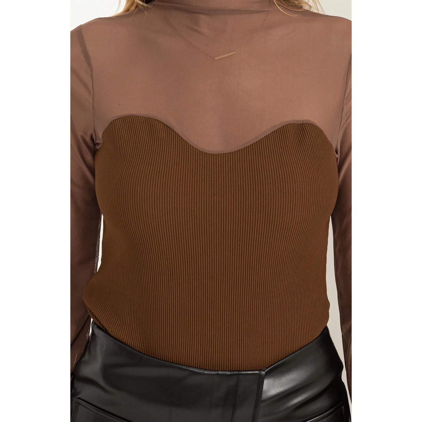 Sheer Sass Brown Top