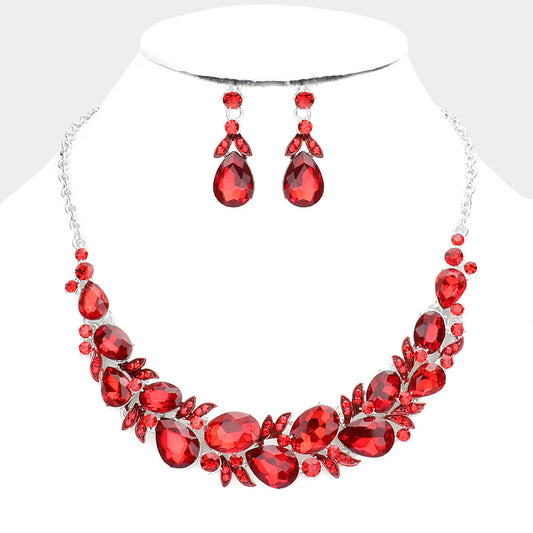 Red Oval Teardrop Evening Necklace