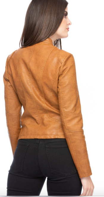 Washed Vegan Leather Jacket - FashionFunPop