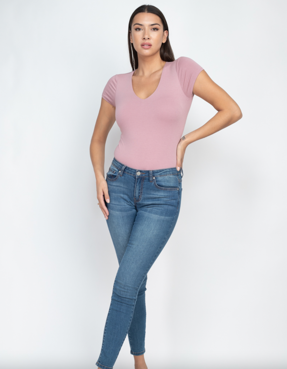 Short Sleeved Knit Bodysuit, Mauve