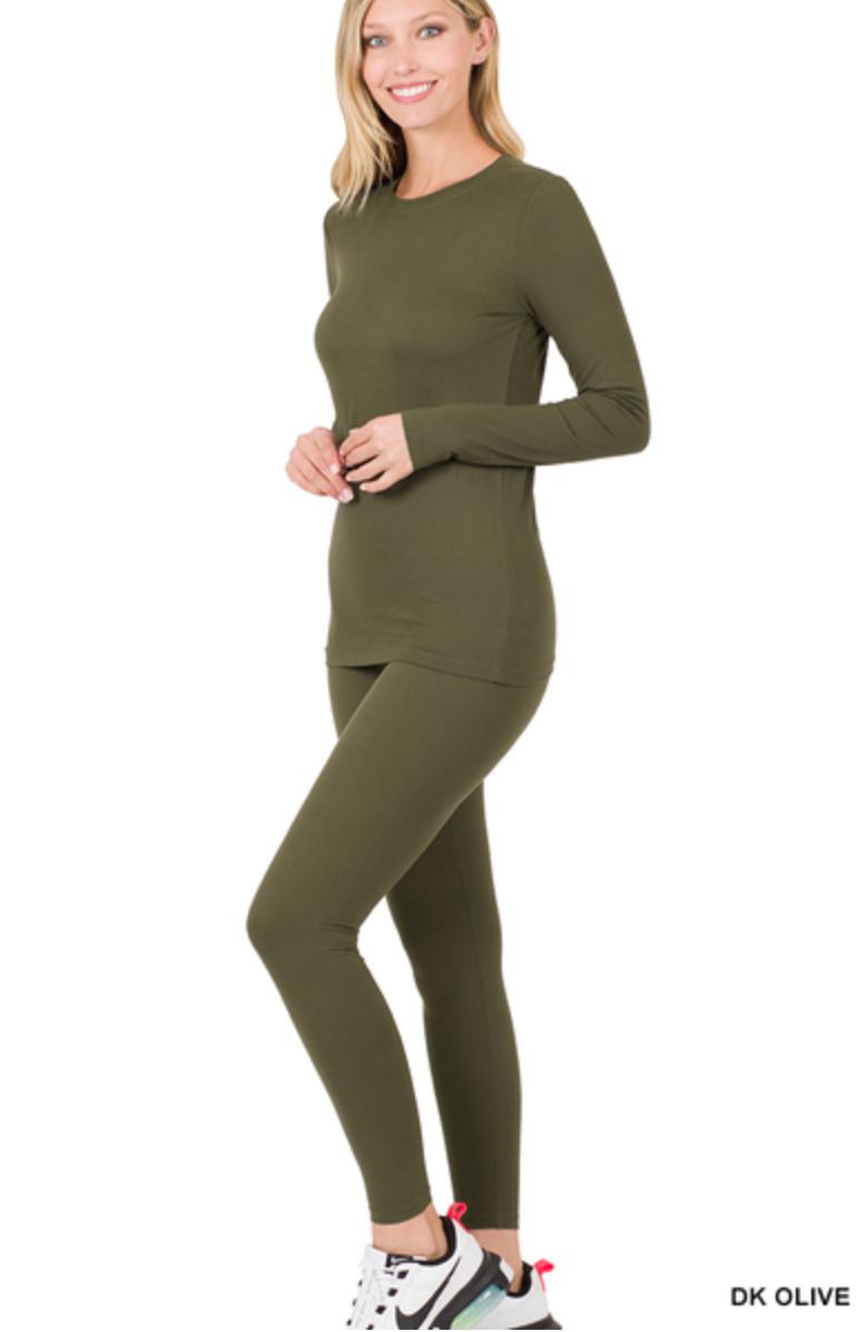 Brushed Microfiber Crew Neck Legging Set