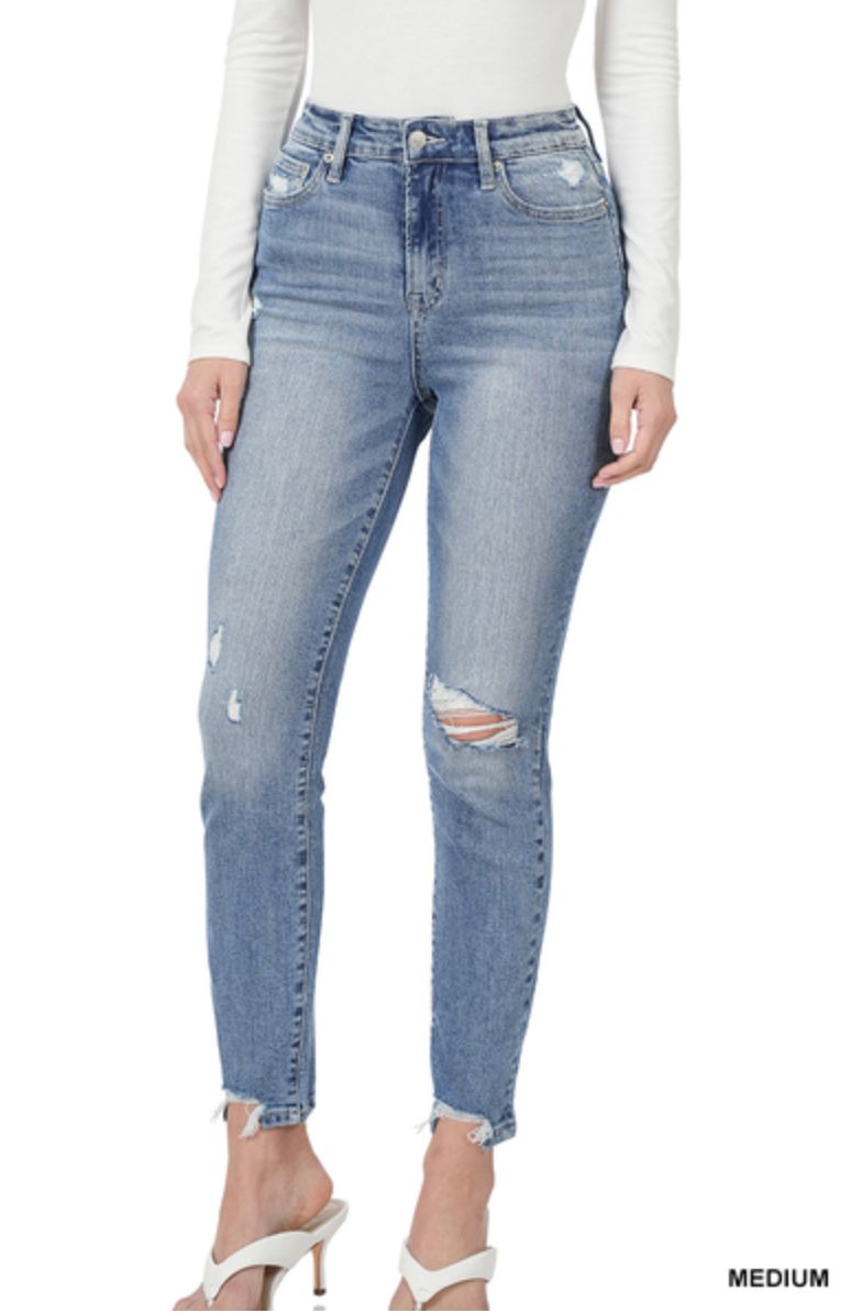 Z-Distressed High Rise Ankle Jeans