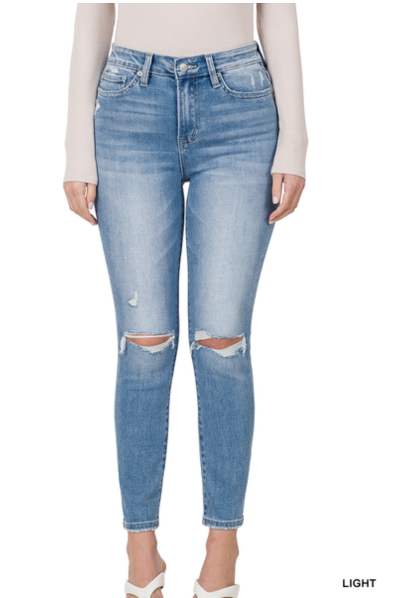 Z-Double Distressed Ankle Jeans