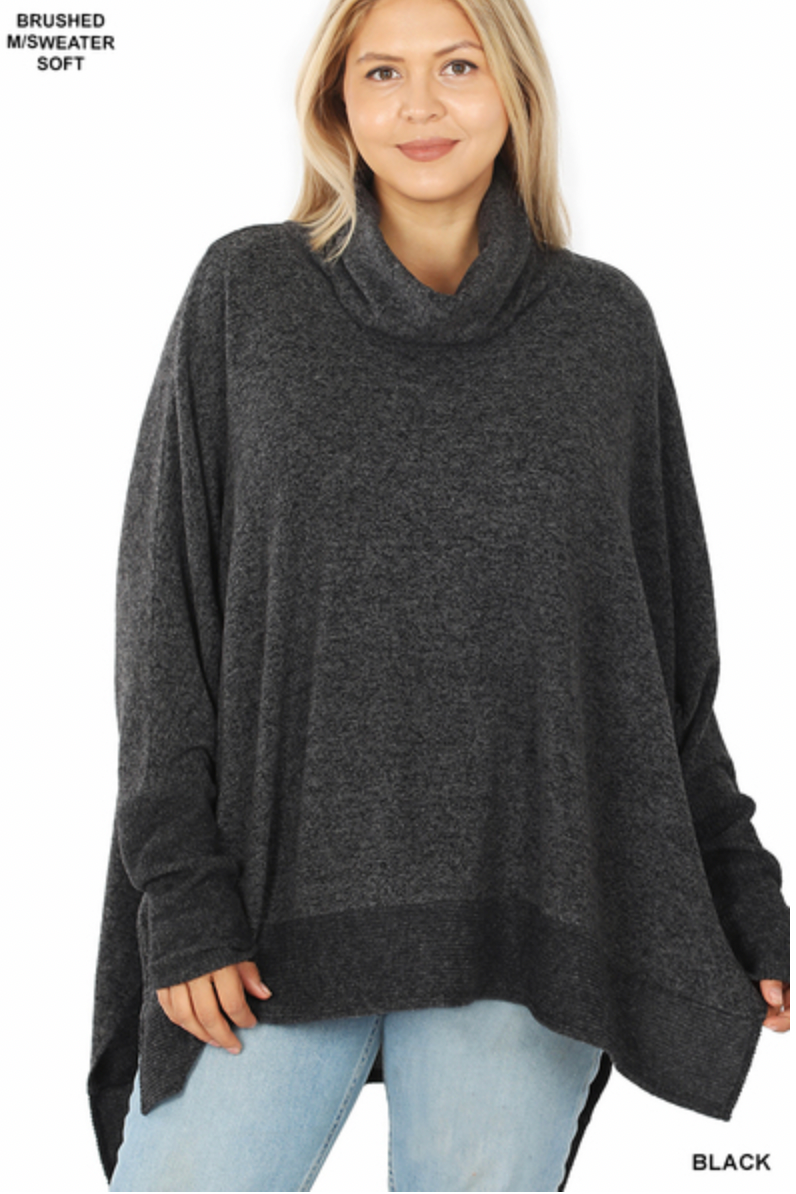Plus Oversized Cowl Sweater, Washed black