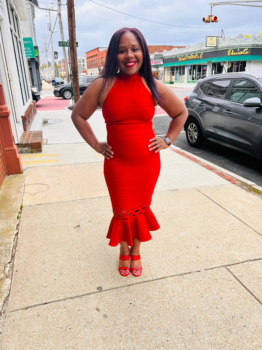 Red Trumpet Midi Dress