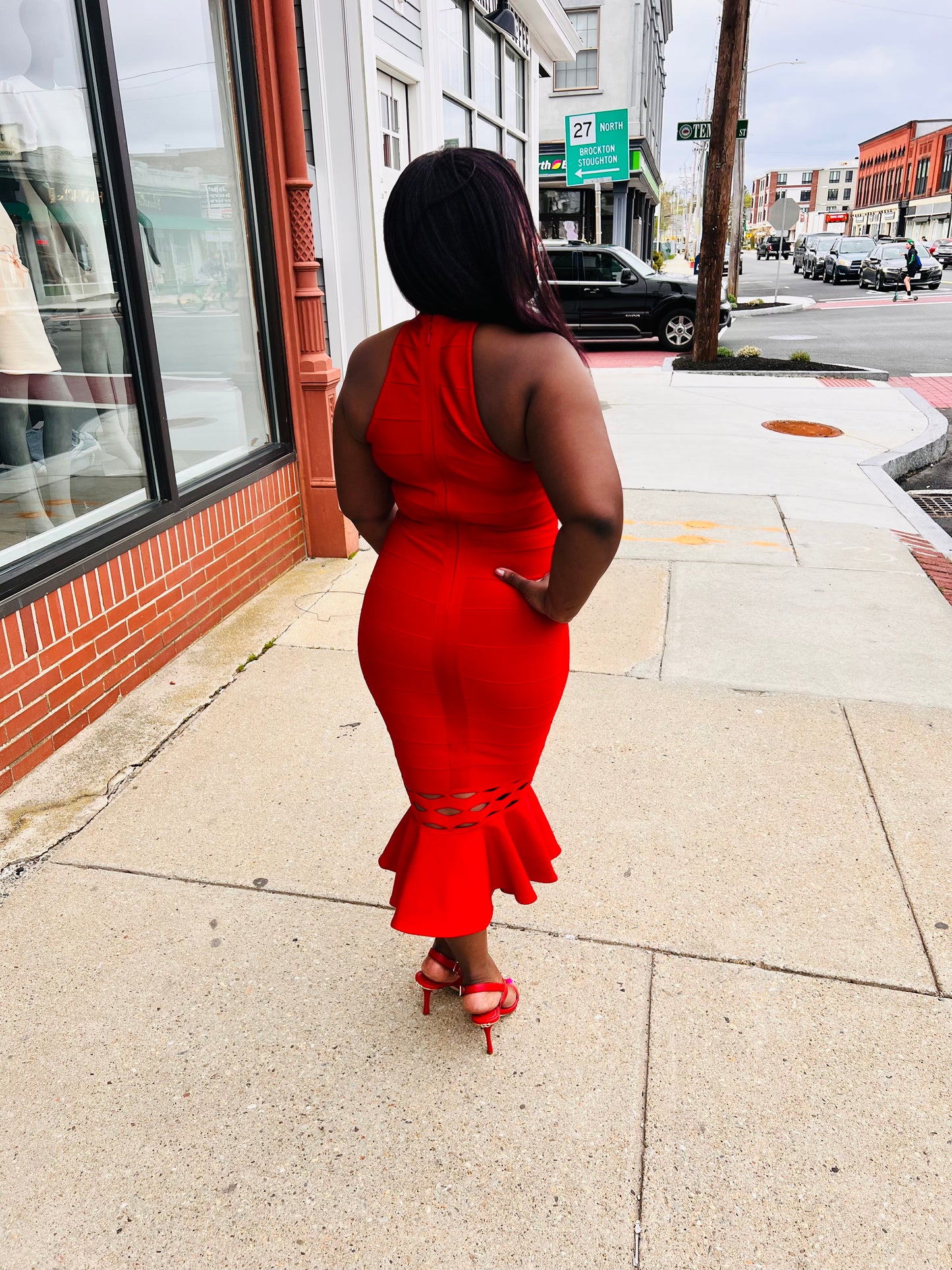 Red Trumpet Midi Dress
