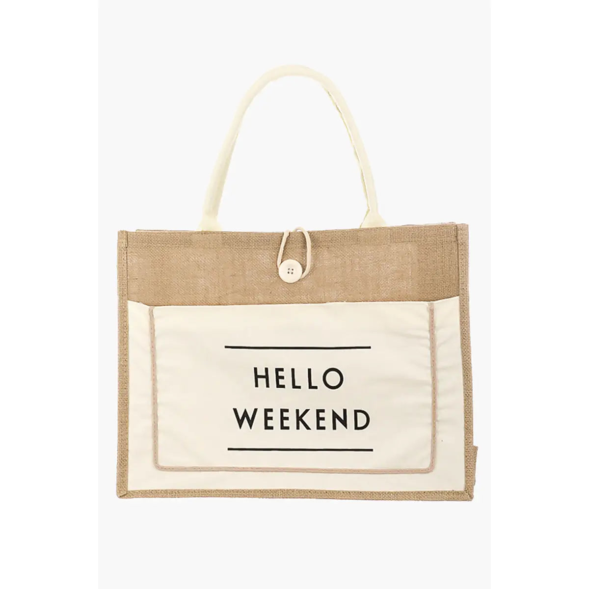 Hello Weekend Burlap Tote