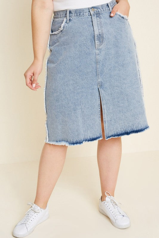 Frayed Denim Skirt - Plus Only