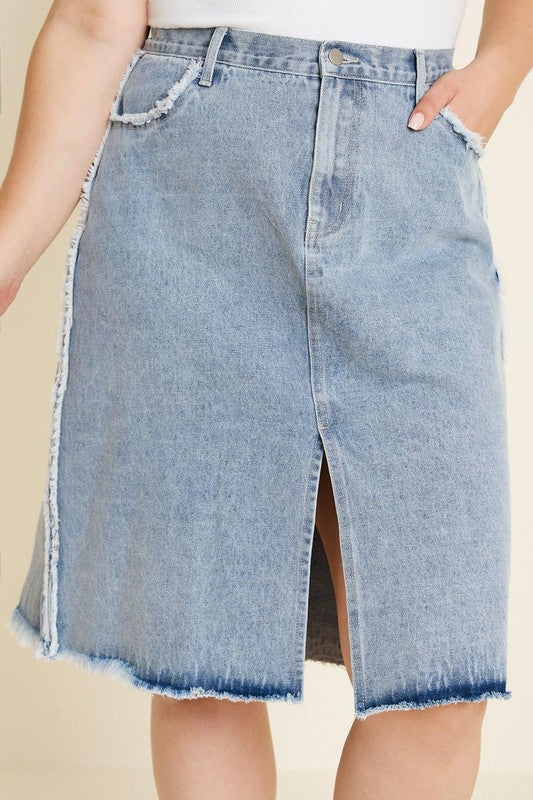 Frayed Denim Skirt - Plus Only