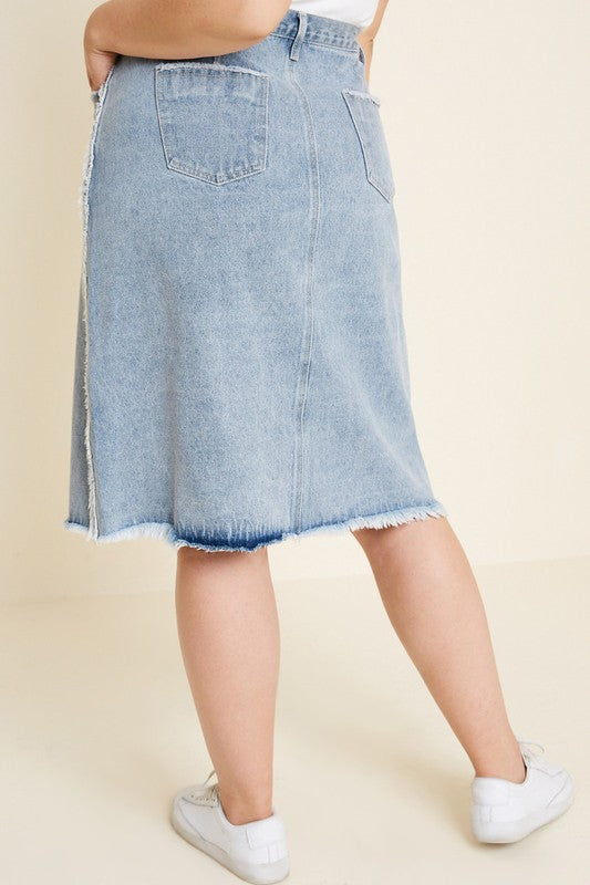 Frayed Denim Skirt - Plus Only