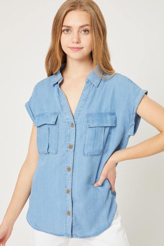 Capped Denim Top - FashionFunPop