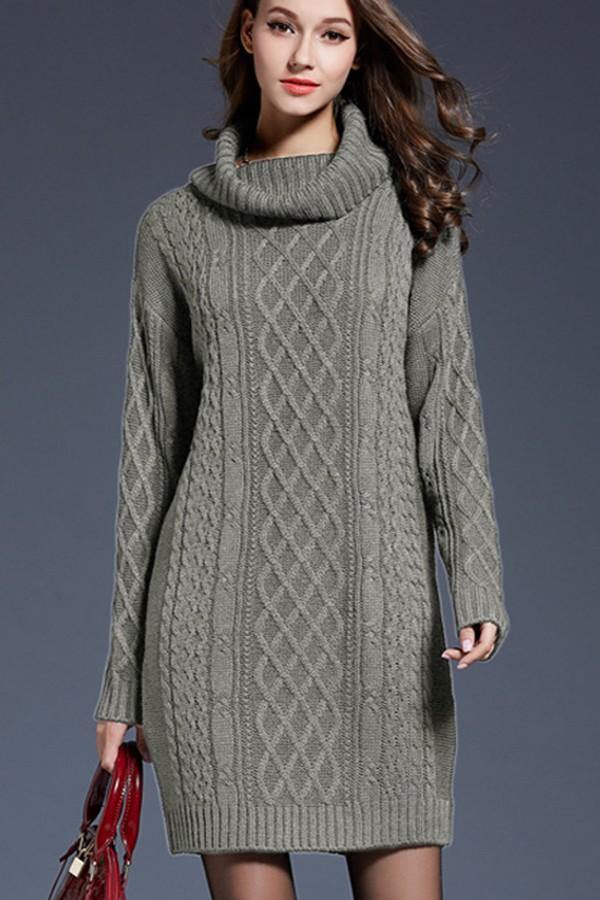 Cable Turtleneck Tunic dress - FashionFunPop