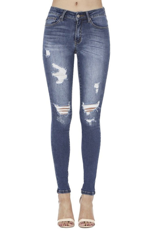 Ham Dark Distressed Midrise Skinny