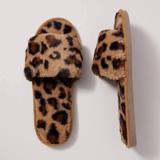 Leopard Furry Slippers Slides - FashionFunPop
