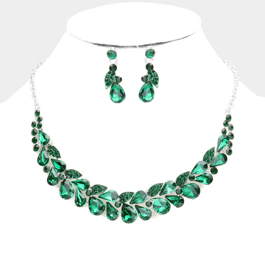 Emerald Teardrop Evening Statement Necklace