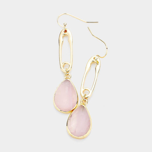 Safety Pin Teardrop Earrings, Pink - FashionFunPop