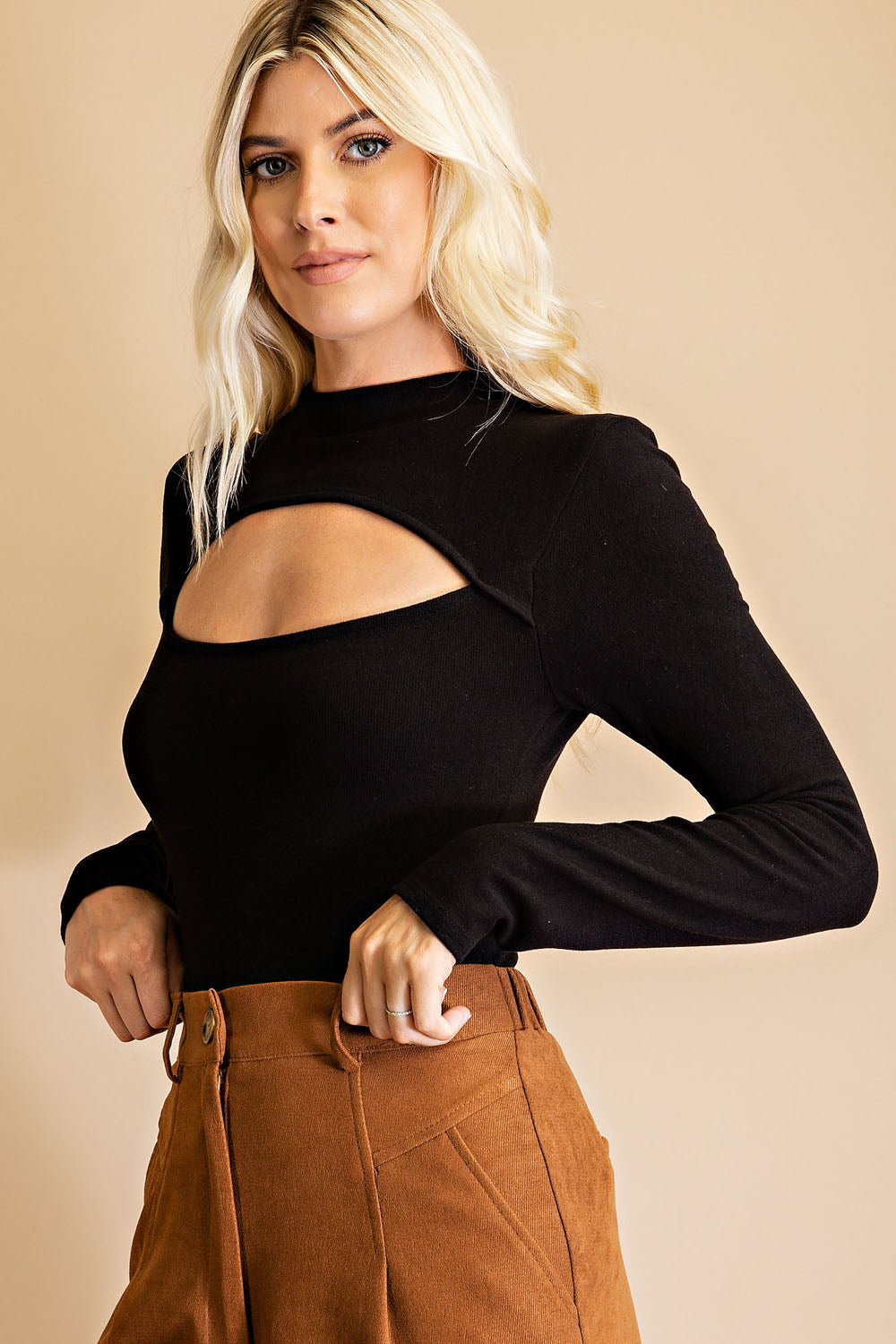 Cut-Out Peek-A-Boo Bodysuit, Long Sleeve