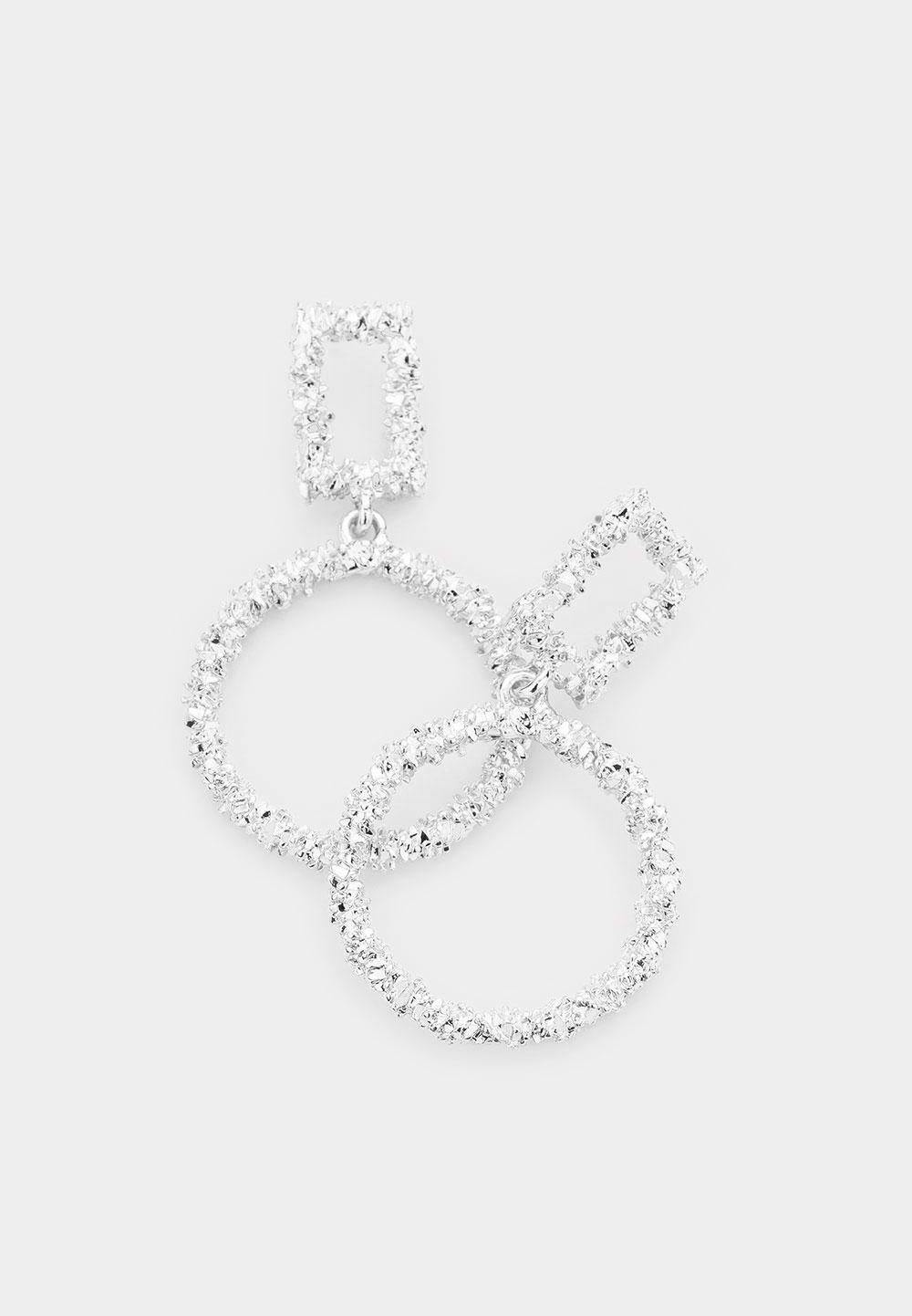 Textured Circle Dangle Hoops, Silver - FashionFunPop