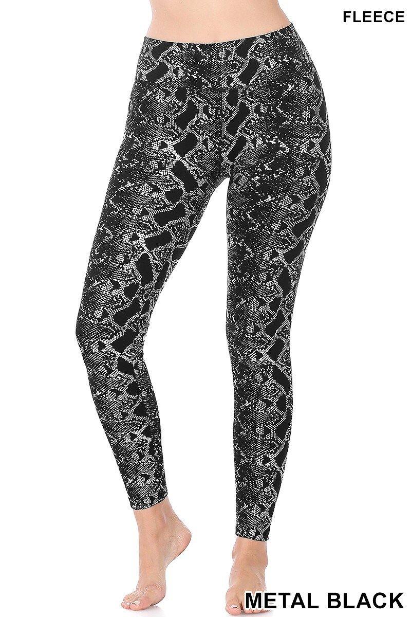 Snake Print Fleece Leggings - FashionFunPop