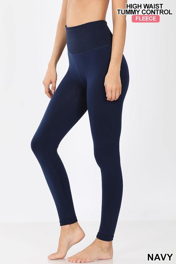 Diamond Tummy Tuck Leggings - Navy - FashionFunPop