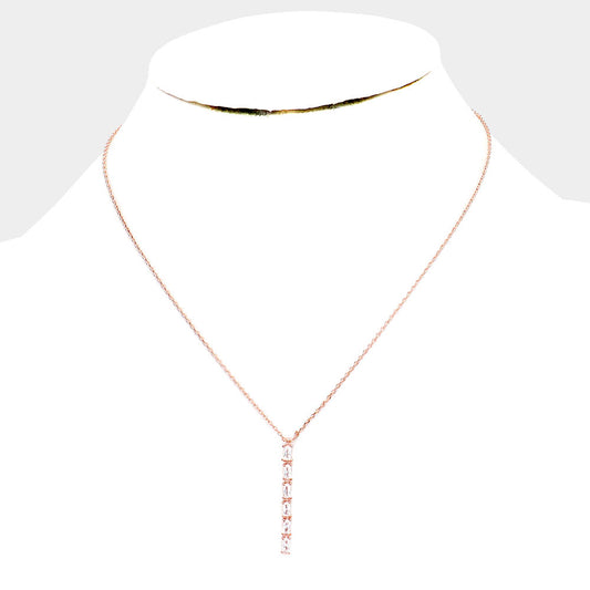 White Gold Dipped CZ Drop Pendant Necklace,  Rose Gold