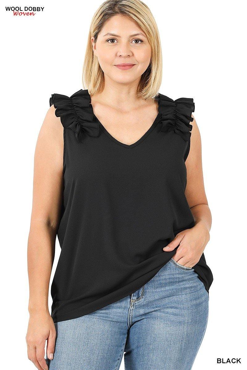 Plus Dobby Ruffle Top, Royal Blue - FashionFunPop