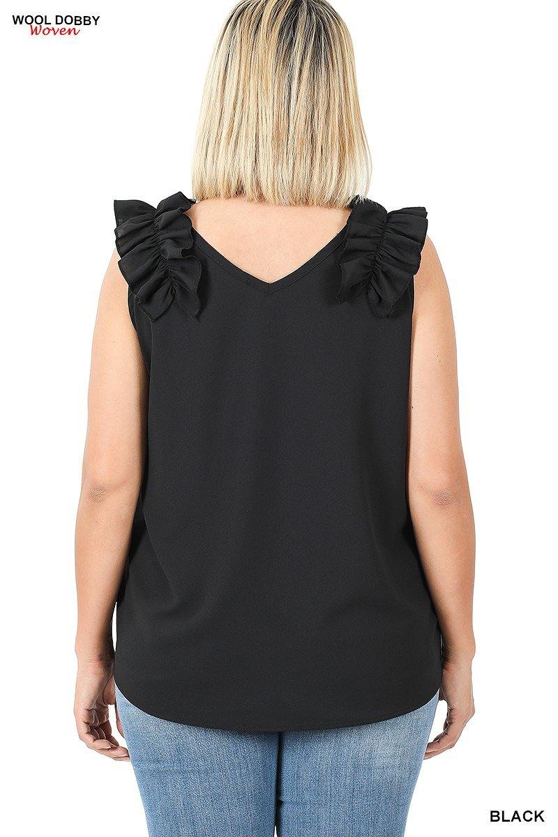 Plus Dobby Ruffle Top, Royal Blue - FashionFunPop