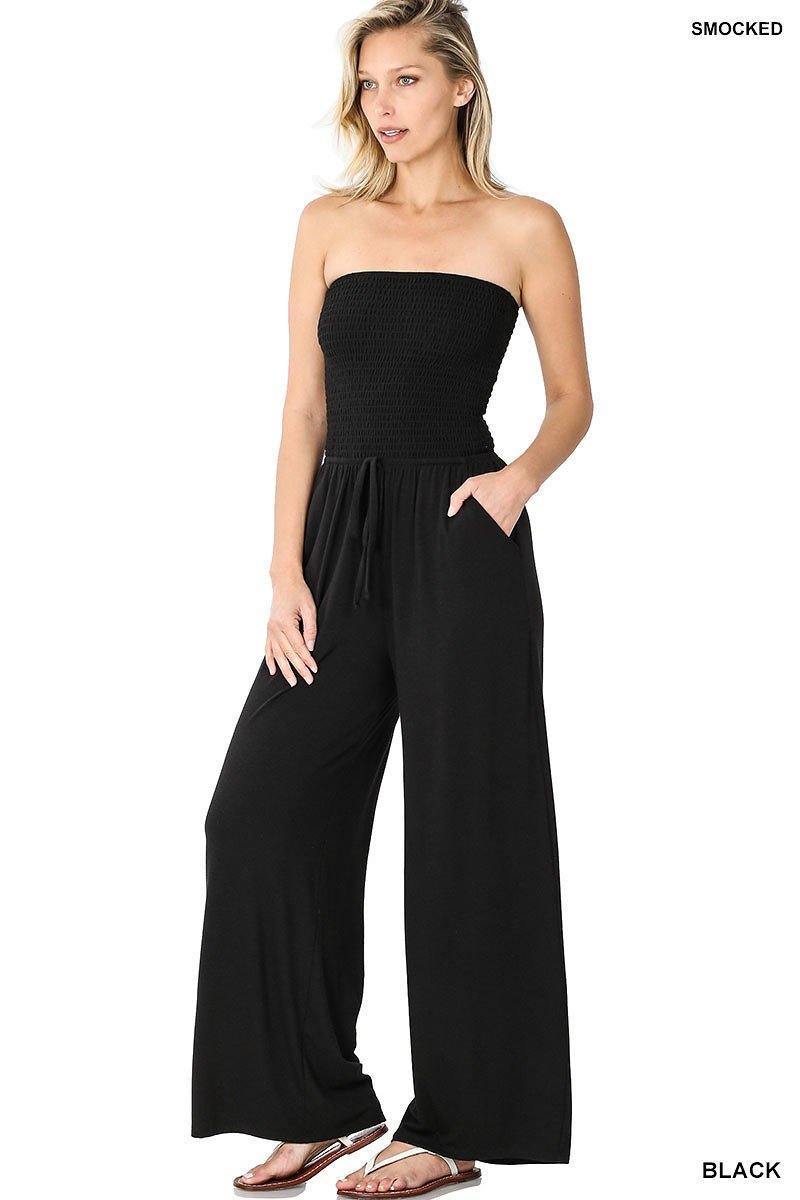 Smocked Jumpsuit, Black - FashionFunPop