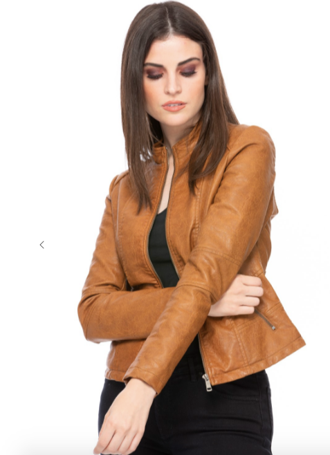 Washed Vegan Leather Jacket - FashionFunPop
