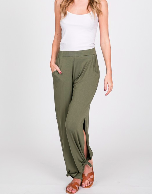 Let's Slit Pants, Olive - FashionFunPop