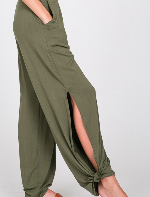 Let's Slit Pants, Olive - FashionFunPop
