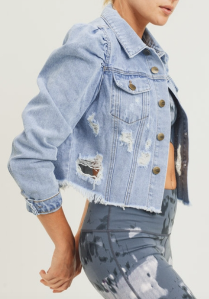 Distressed Cropped Denim Jacket - FashionFunPop