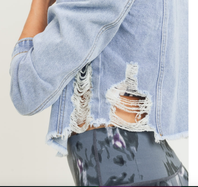 Distressed Cropped Denim Jacket - FashionFunPop