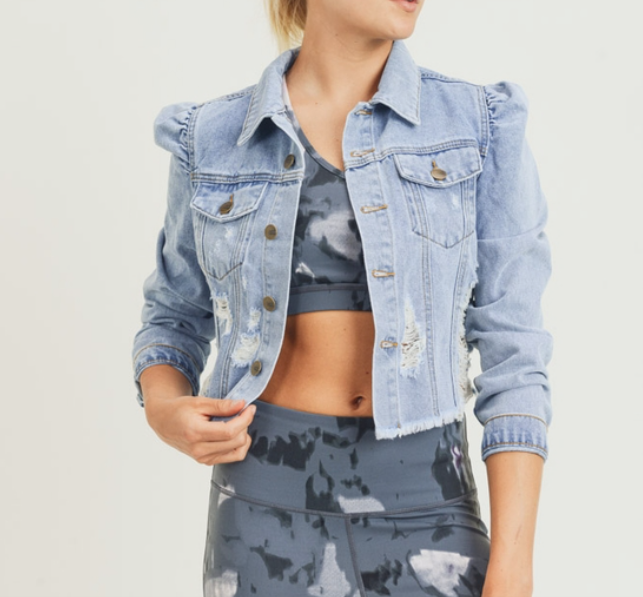 Distressed Cropped Denim Jacket - FashionFunPop