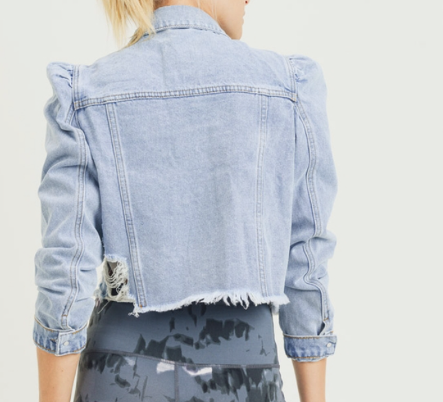 Distressed Cropped Denim Jacket - FashionFunPop