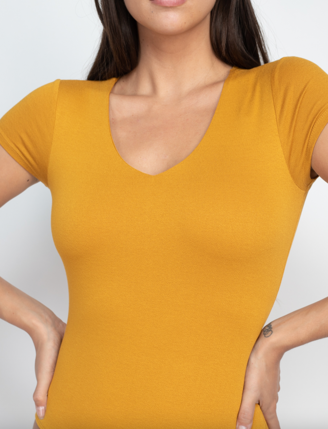 Short Sleeved Knit Bodysuit, Mustard