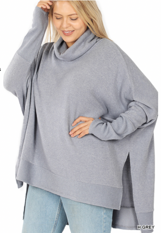 Plus Oversized Cowl Sweater, Light Gray