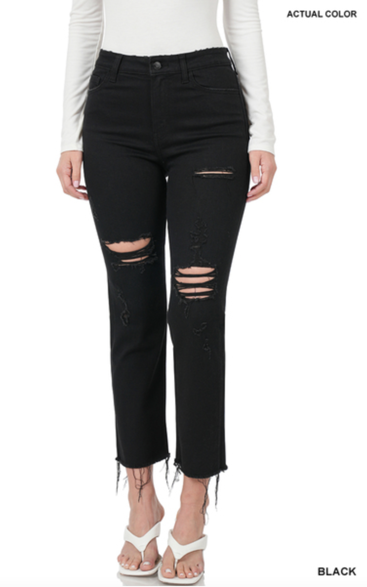 ZDark Distressed Black Jeans.