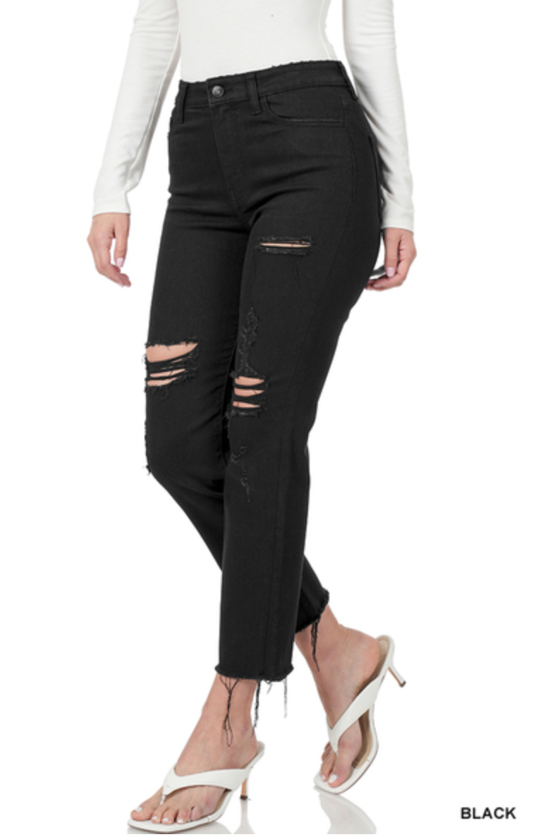 ZDark Distressed Black Jeans.