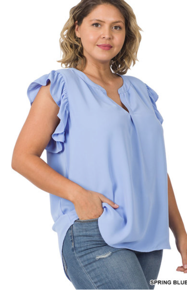 Curve Love:  Sky Ruffle Blouse Top