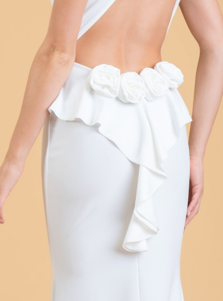 Rosed Rear Dress - White