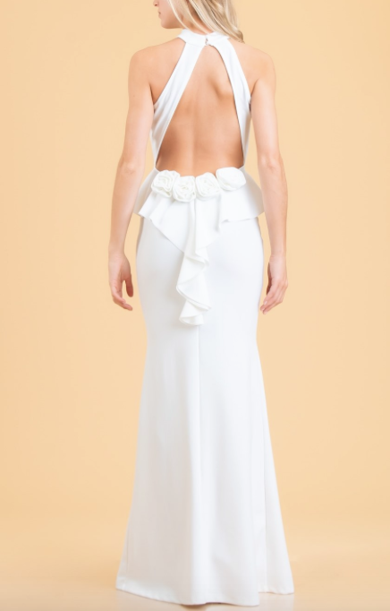 Rosed Rear Dress - White