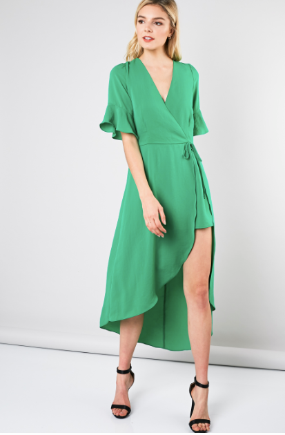 Front Wrap Dress Romper - Kelly Green