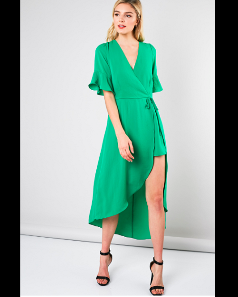 Front Wrap Dress Romper - Kelly Green