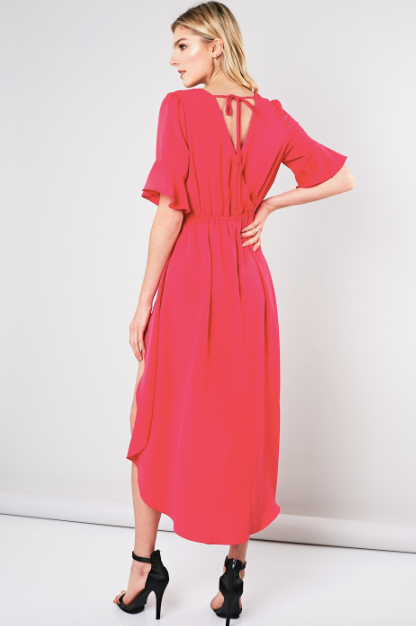 Front Wrap Dress Romper - Fuchsia