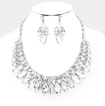 Marquise Crystal Bib Collar Necklace - Clear
