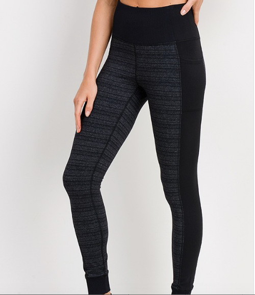 High Waisted Dark Stripe Tummy Control Leggings