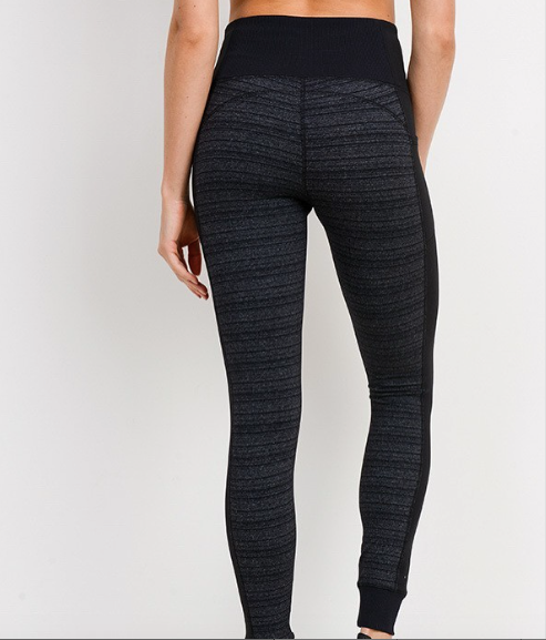 High Waisted Dark Stripe Tummy Control Leggings