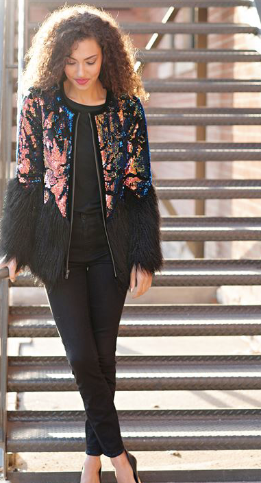 Sequin Faux Fur Coat - FashionFunPop