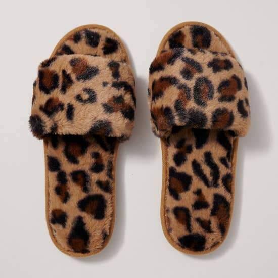 Leopard Furry Slippers Slides - FashionFunPop